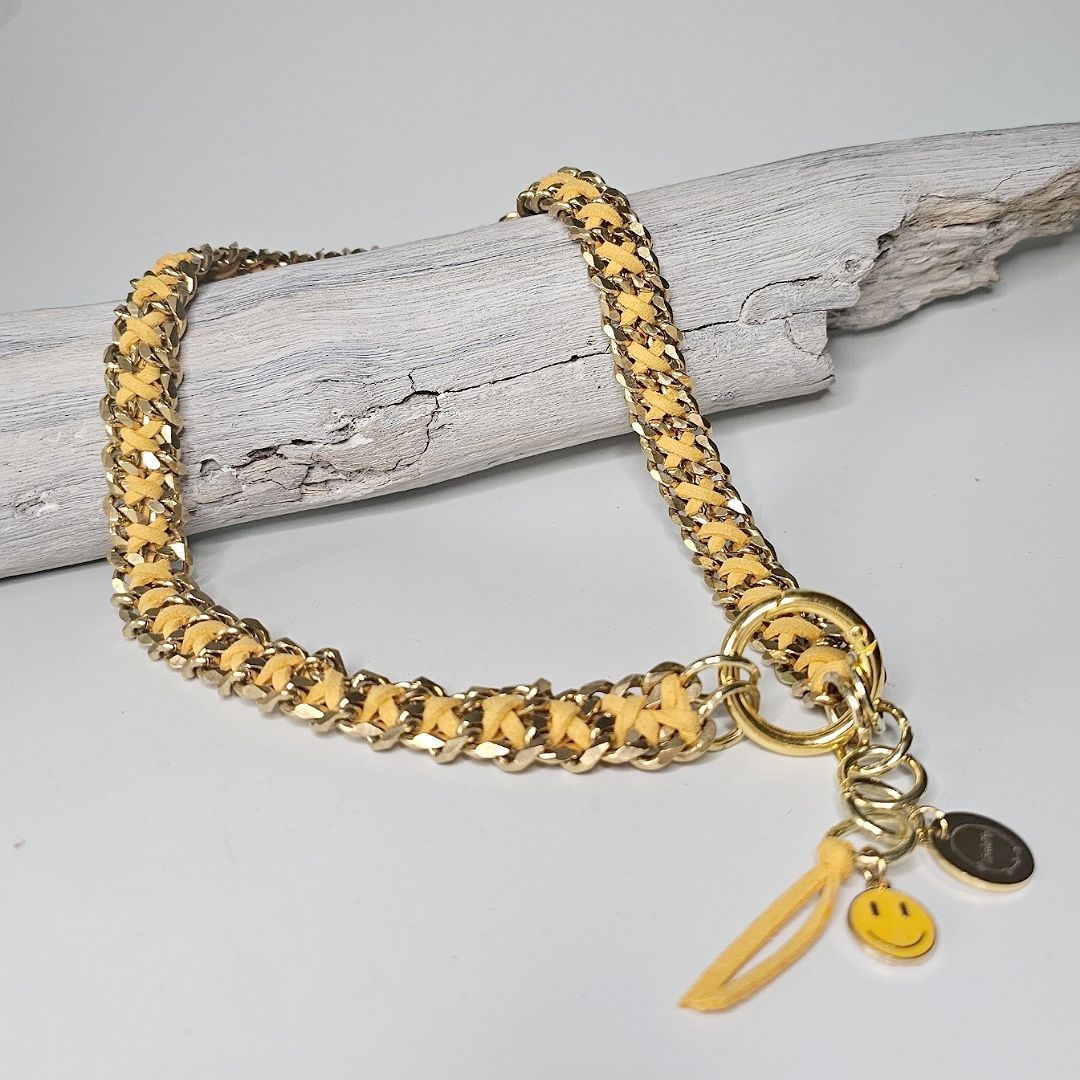 LivalaPip™ - ID Collar - Schakel - Steel Gold Dark Yellow