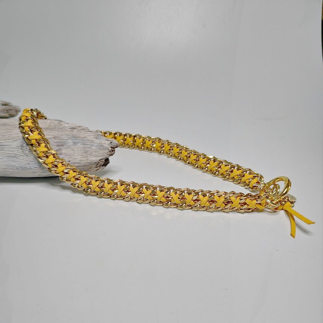 LivalaPip™ - ID Collar - Schakel - Steel Gold Dark Yellow