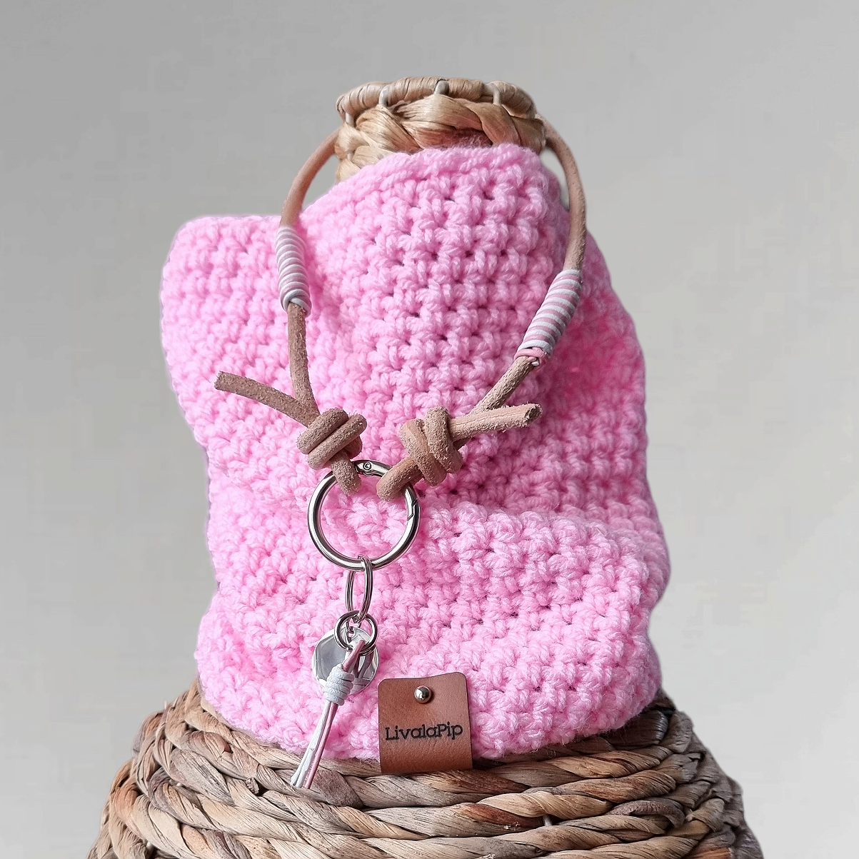 LivalaPip™ - Necklace Leather - Pastel pink/White