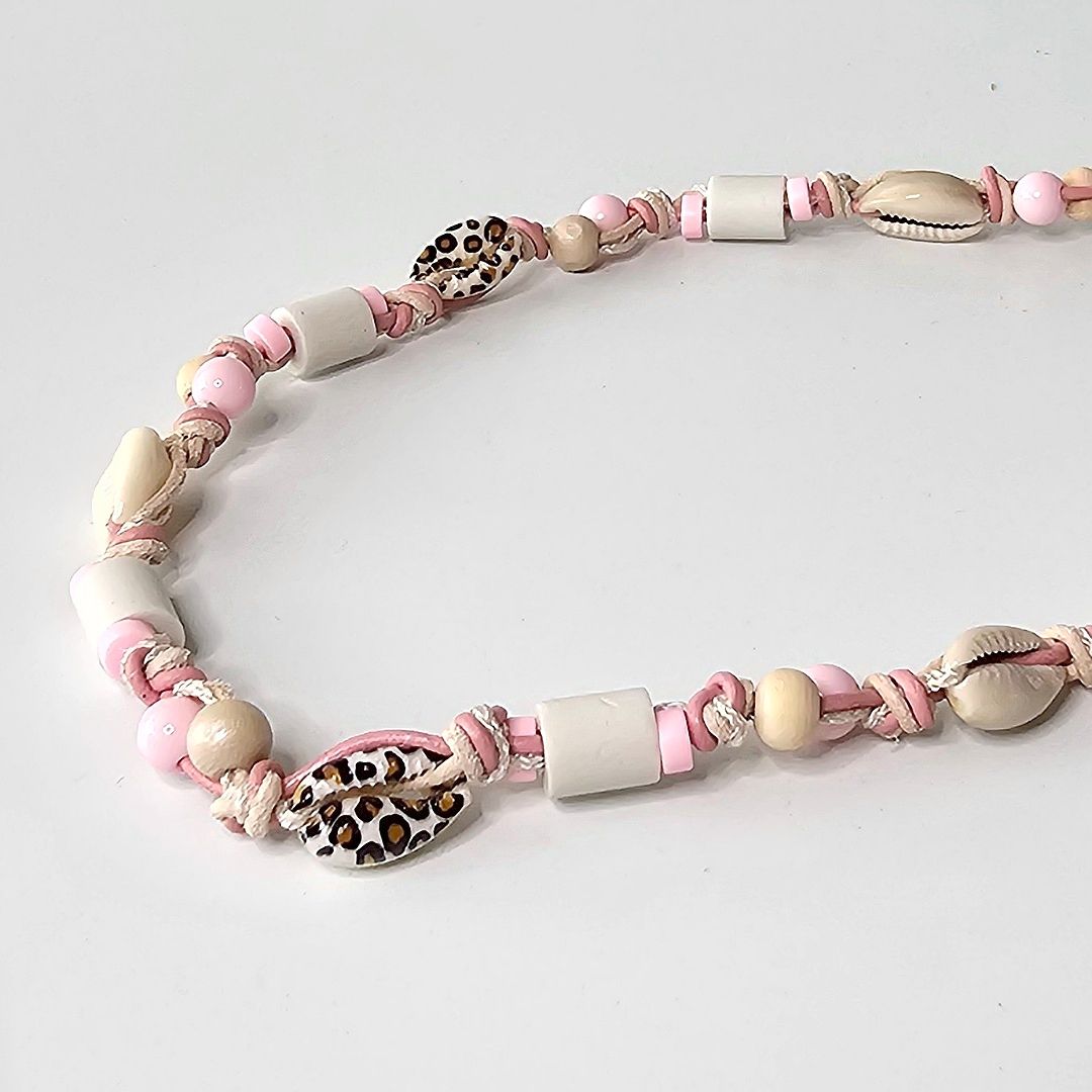 LivalaPip™ - Anti-tekenketting - leer - Schelpen Leopard Pink Sand