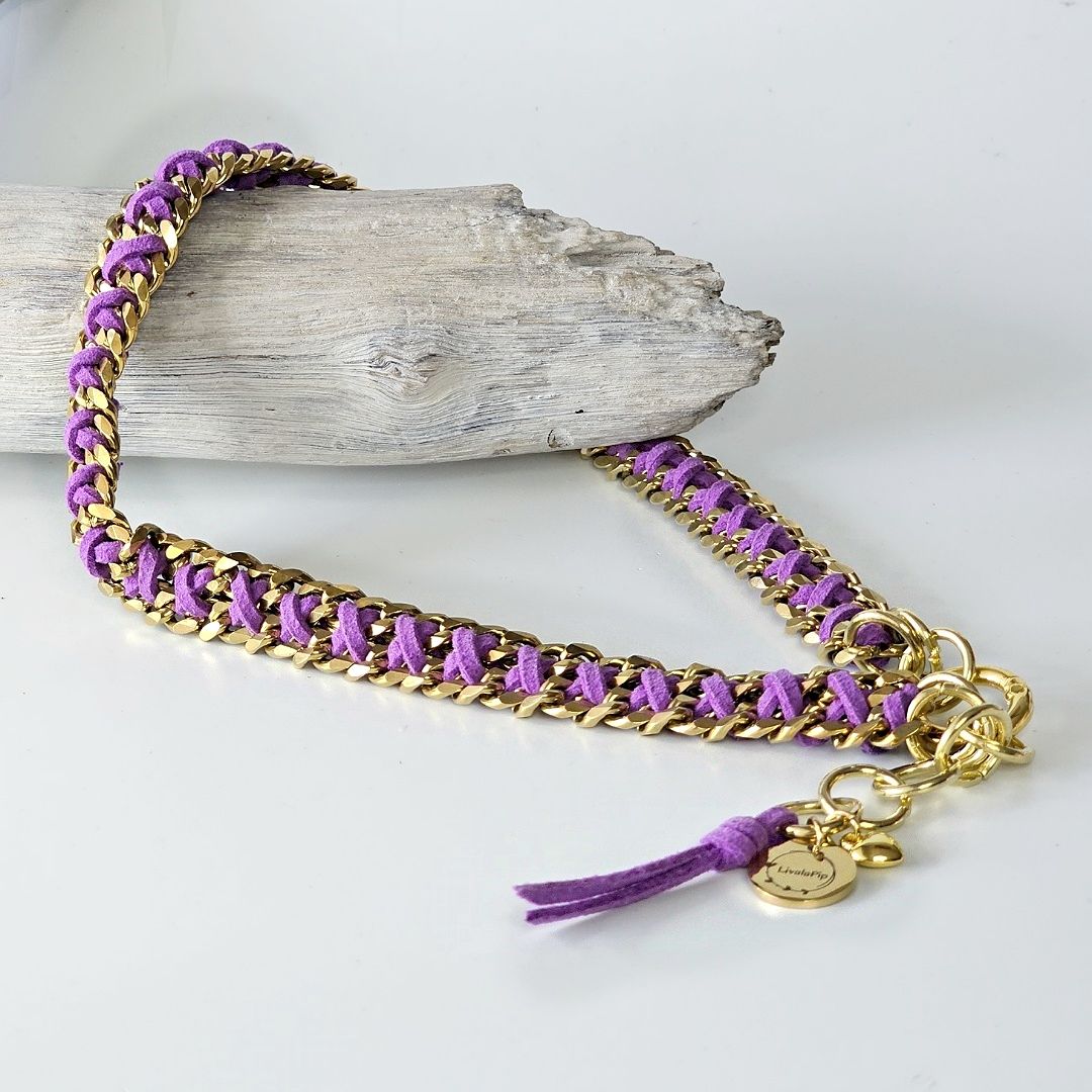 LivalaPip™ - Ketting - Schakel - Steel Gold Purple