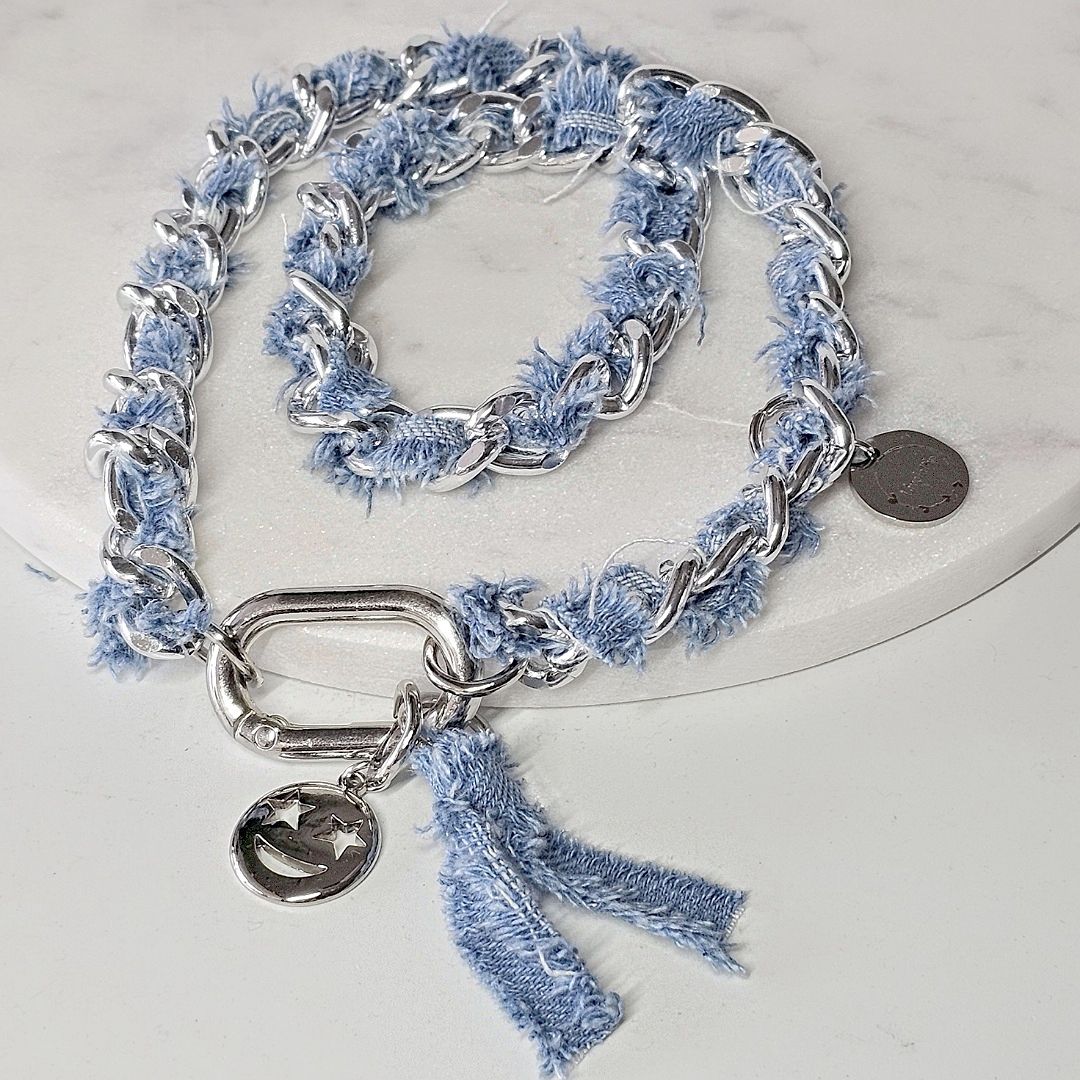 LivalaPip™ - ID Collar - Schakel - Metal Ruffle Denim