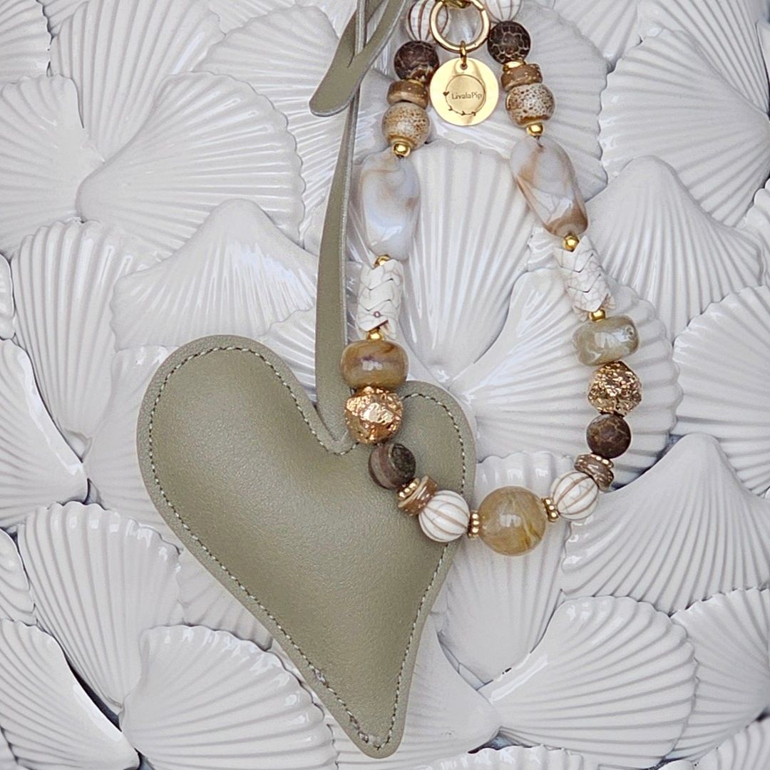 Liva.Jewelz ™ - Tas/Sleutel Hanger - Taupe Heart